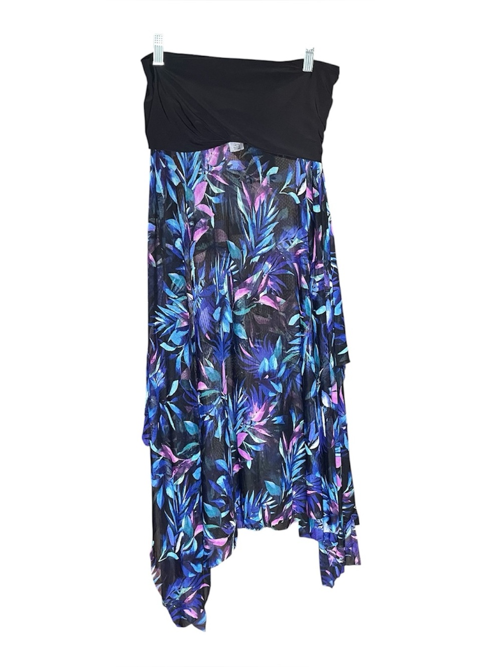 Swimsuits for All blue tropical floral sheer swim cover up dress/skirt